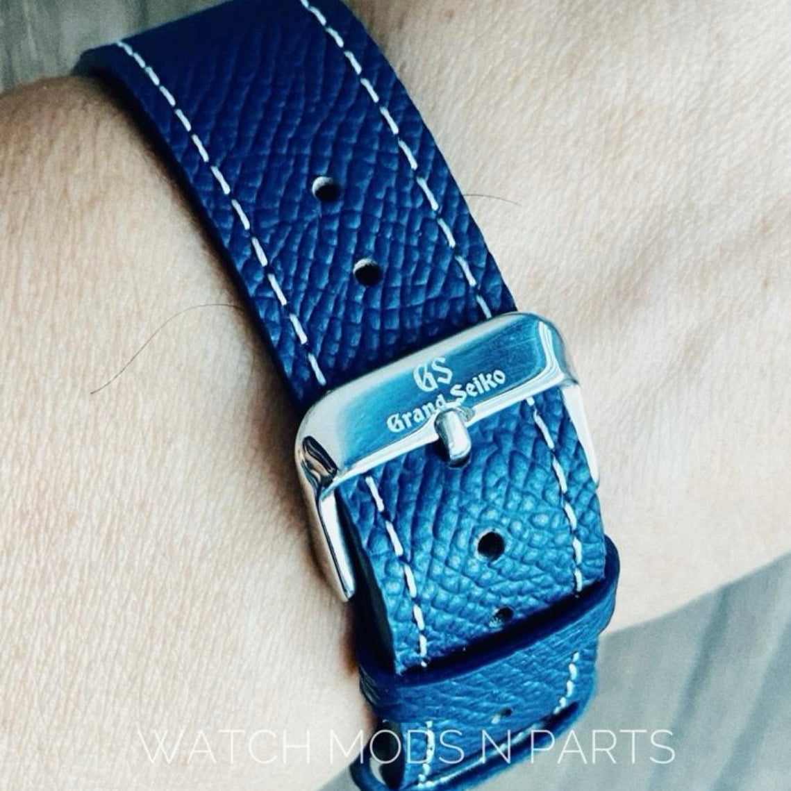 Custom Mod Grand Seiko GS GMT NH34 White Ripple dial on Royal Blue Epsom Leather