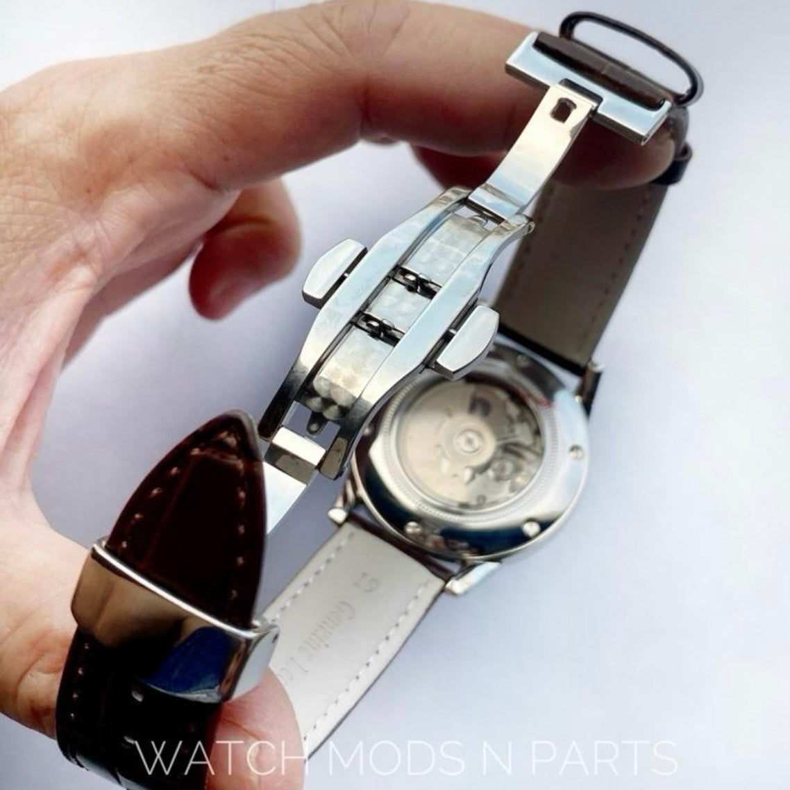 Custom Mod Grand Seiko GS GMT 39mm Watch Red dial Brown Croco Strap