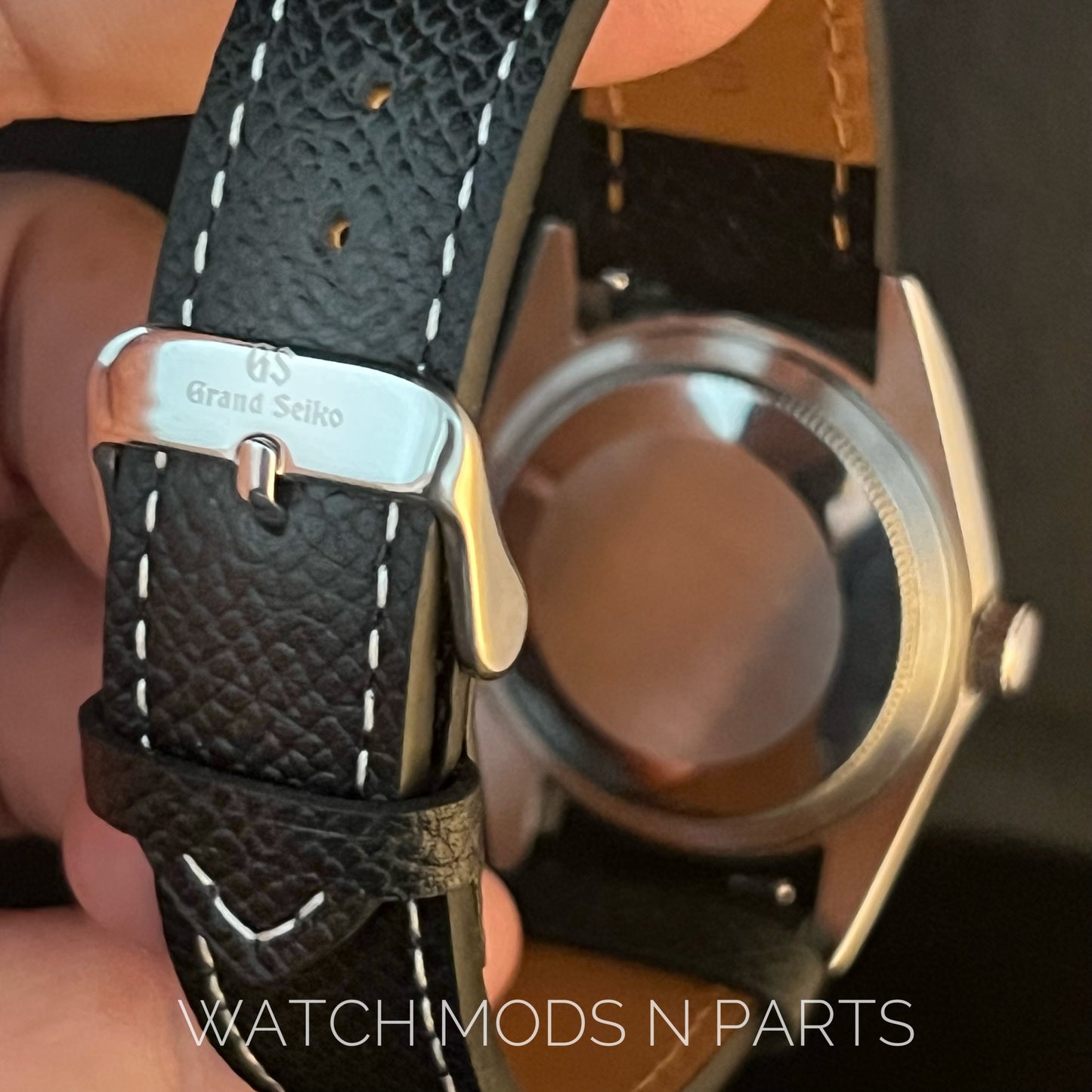 Custom Mod Grand Seiko GS GMT 36mm Black Textured dial on Black Epsom Leather