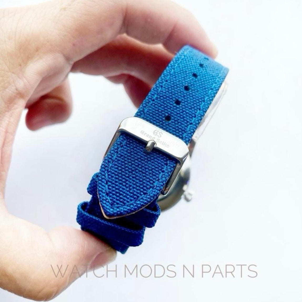 Custom Mod Grand Seiko GS GMT 40mm Watch Blue Ripple dial Blue Sailcloth Strap