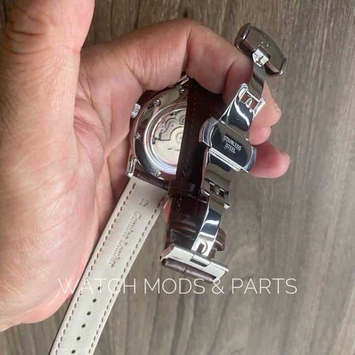 Custom Mod Grand Seiko GS GMT 39mm Watch cream dial brown strap