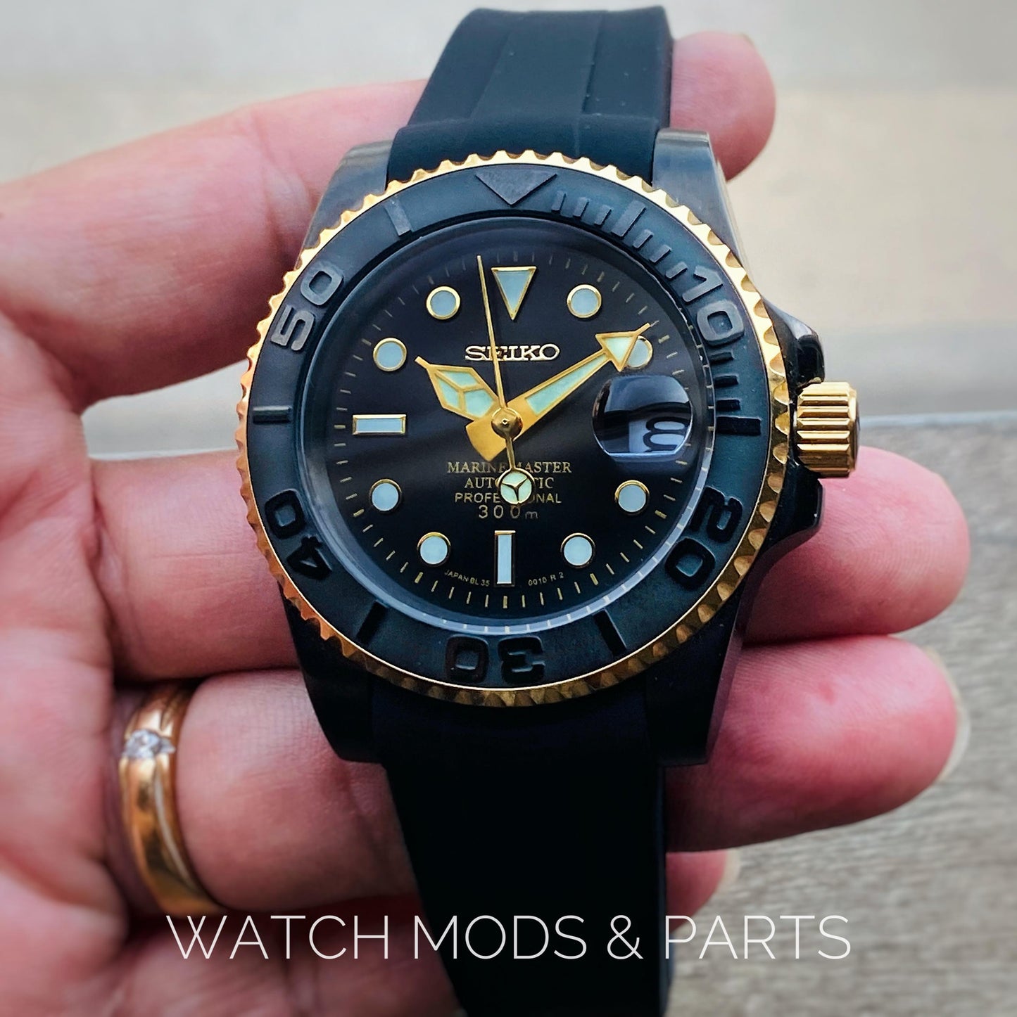 WMNP Exclusive Marine Master Black Dragon Seiko Mod Custom NH35 Movement with black Dragon Rotor