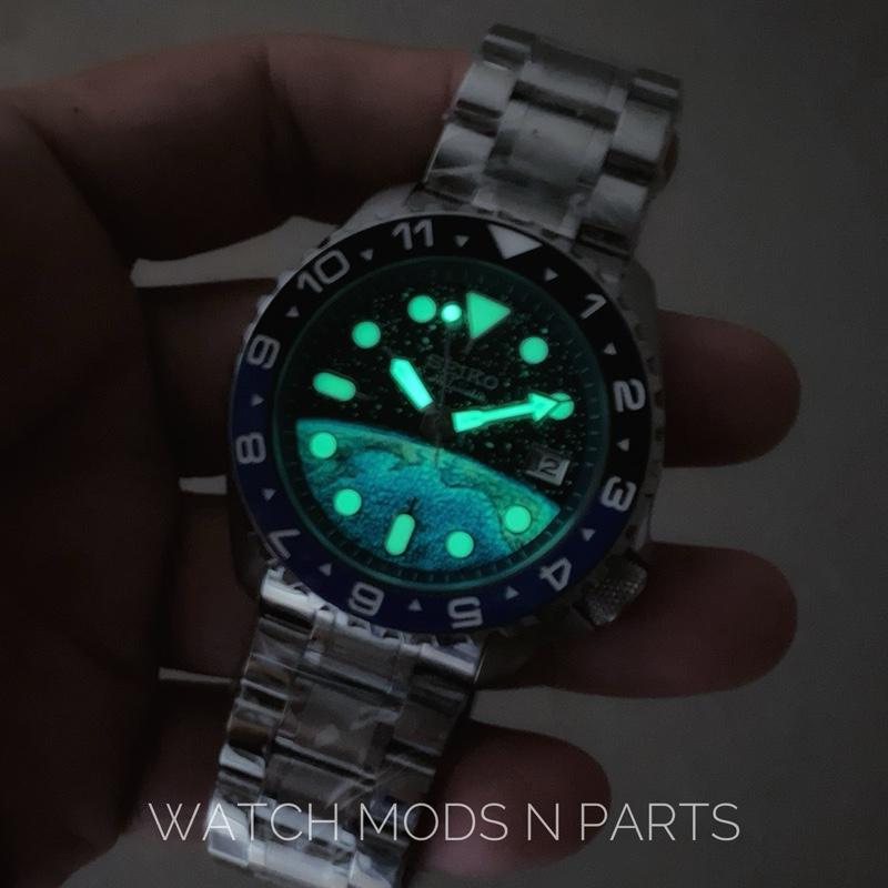 WMNP Seiko Mod Skx body style voyager glowing earth with LX Bezel dan dual time Insert bezel movement Seiko nh35  Watch Watches Crystal