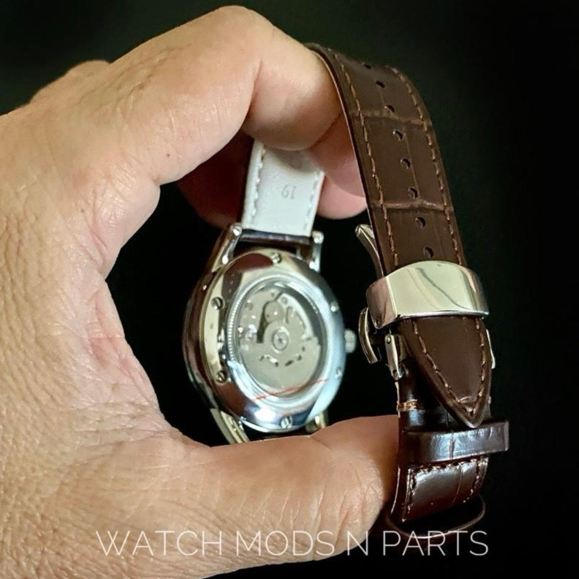 Custom Mod Grand Seiko GS GMT 39mm Watch Red dial Brown Croco Strap