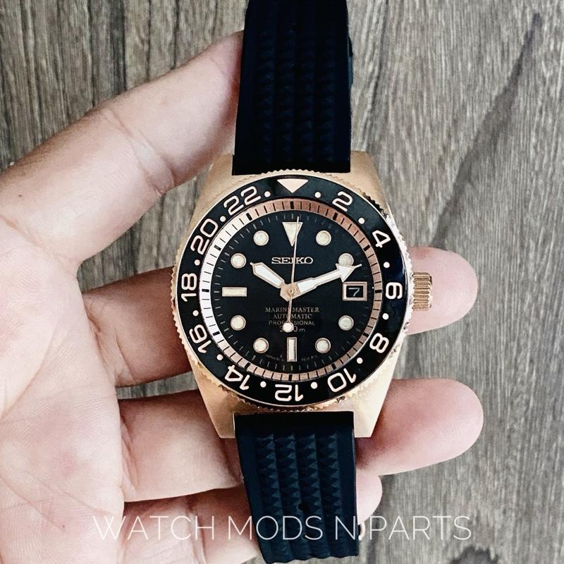 Seiko 62mas classic 39.5mm with Coin bezel, Marine Master Dial Hands and waffle strap with butterfly clasp