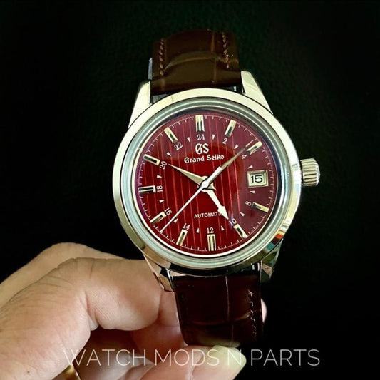 Custom Mod Grand Seiko GS GMT 40mm Watch Red dial Brown Croco Strap
