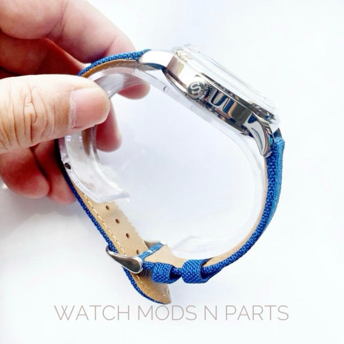 Custom Mod Grand Seiko GS GMT 40mm Watch Blue Ripple dial Blue Sailcloth Strap