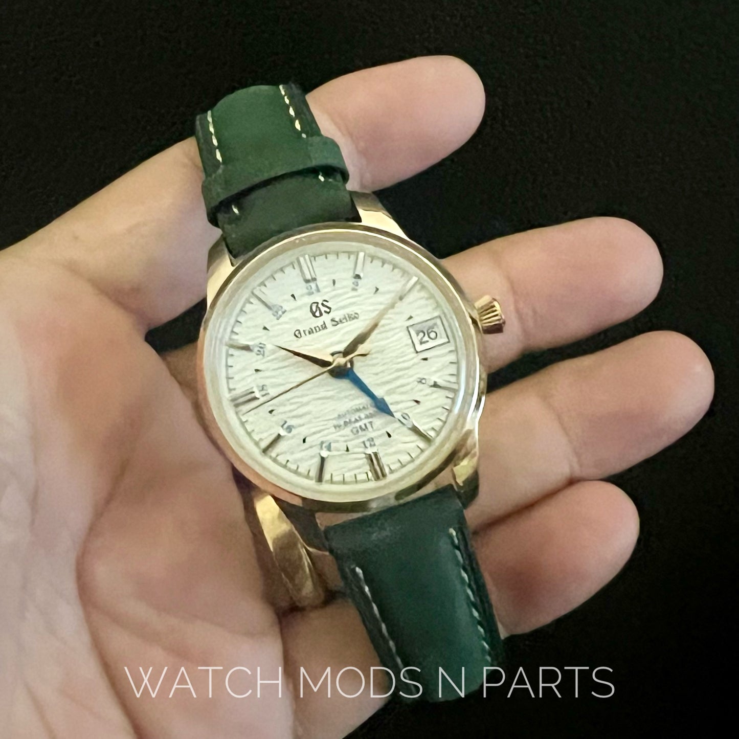 Custom Mod Grand Seiko GS GMT 33mm Ladies Watch white ripple dial on your choice of watch band