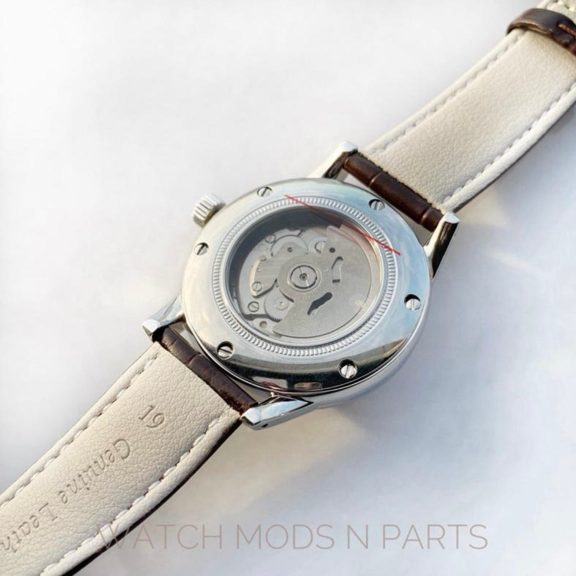 Custom Mod Grand Seiko GS GMT 39mm Watch Red dial Brown Croco Strap