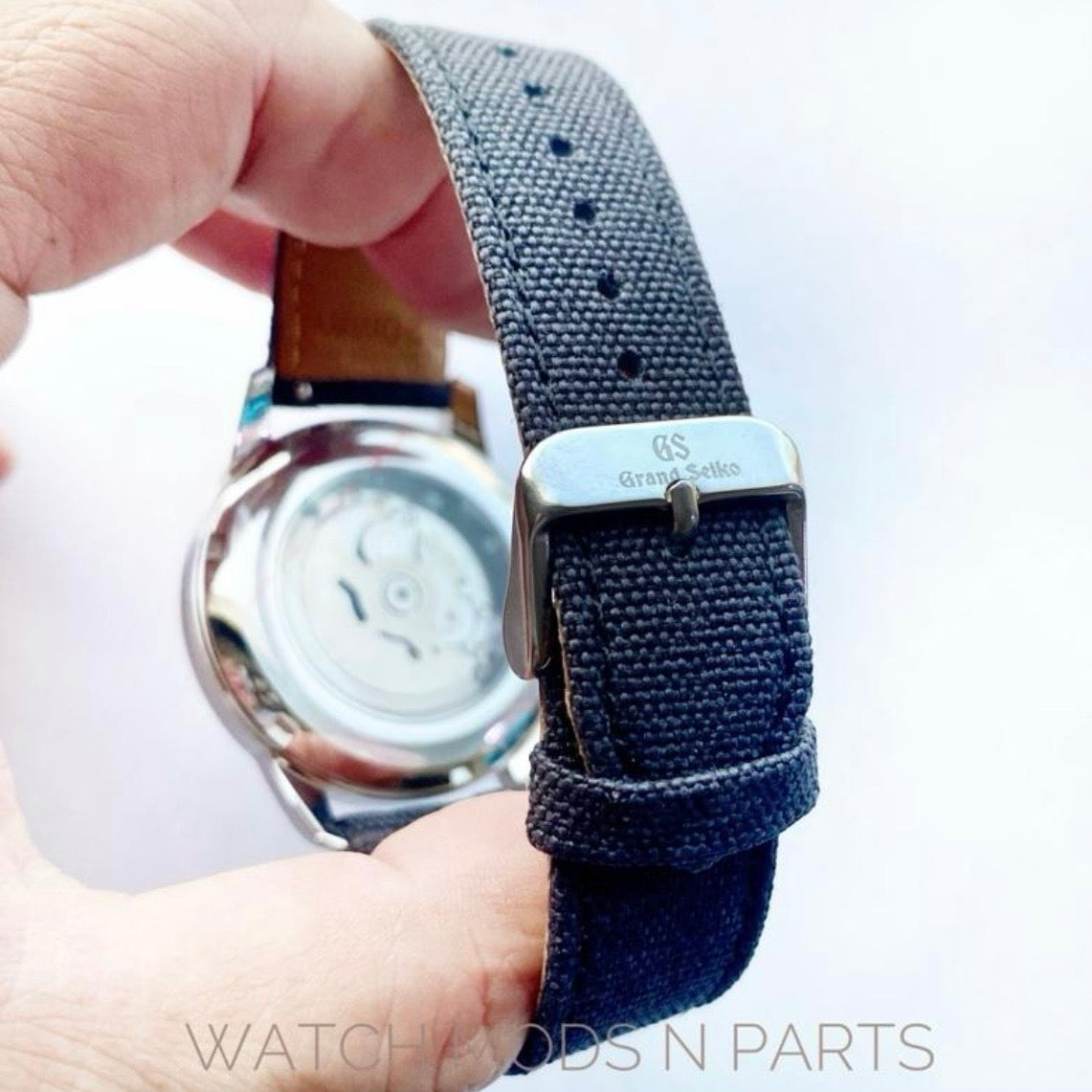 Custom Mod Grand Seiko GS GMT 40mm Watch Black Ripple dial Black Sailcloth Strap