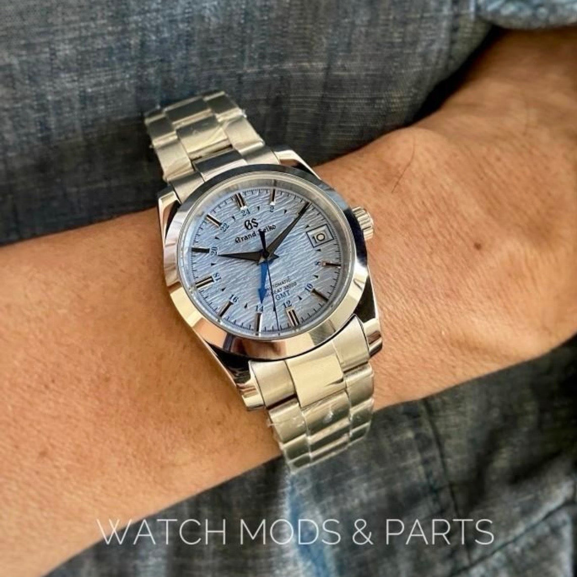 Custom Mod Grand Seiko GS GMT NH34 36mm Blue Ripple dial on Oyster Bracelet