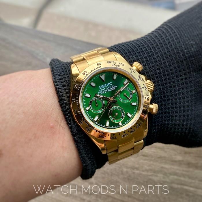 WMNP Seiko Mod Homage John Mayer Custom Chrono Speedtimer Daytona VK63 Green Gold Dial
