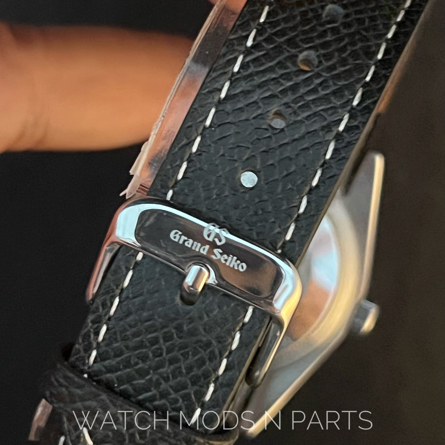 Custom Mod Grand Seiko GS GMT 36mm Black Textured dial on Black Epsom Leather