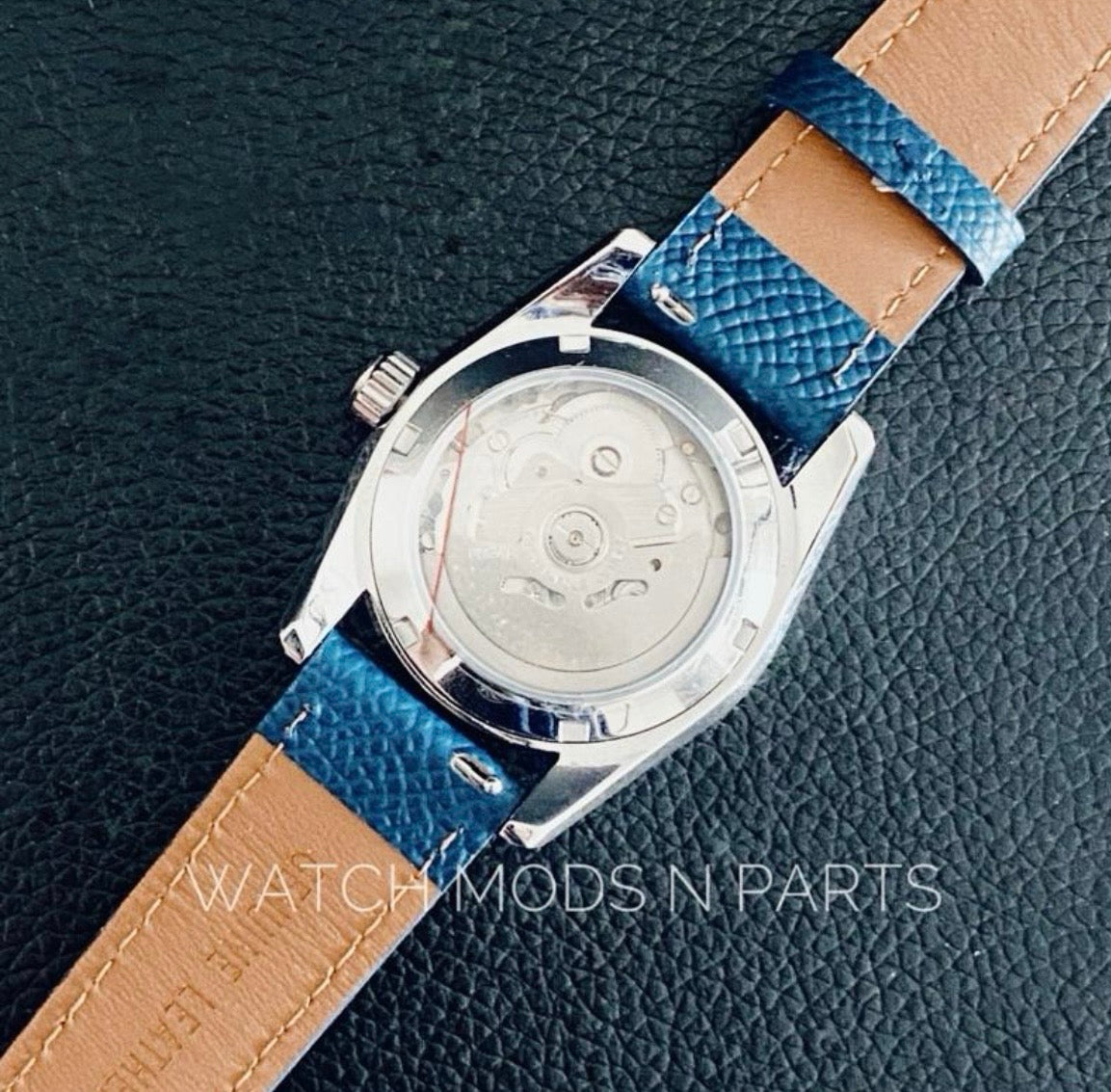 Custom Mod Grand Seiko GS GMT NH34 White Ripple dial on Royal Blue Epsom Leather