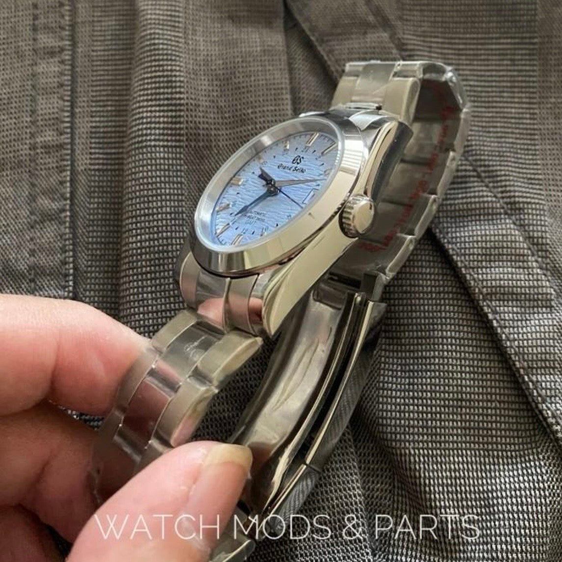 Custom Mod Grand Seiko GS GMT NH34 36mm Blue Ripple dial on Oyster Bracelet