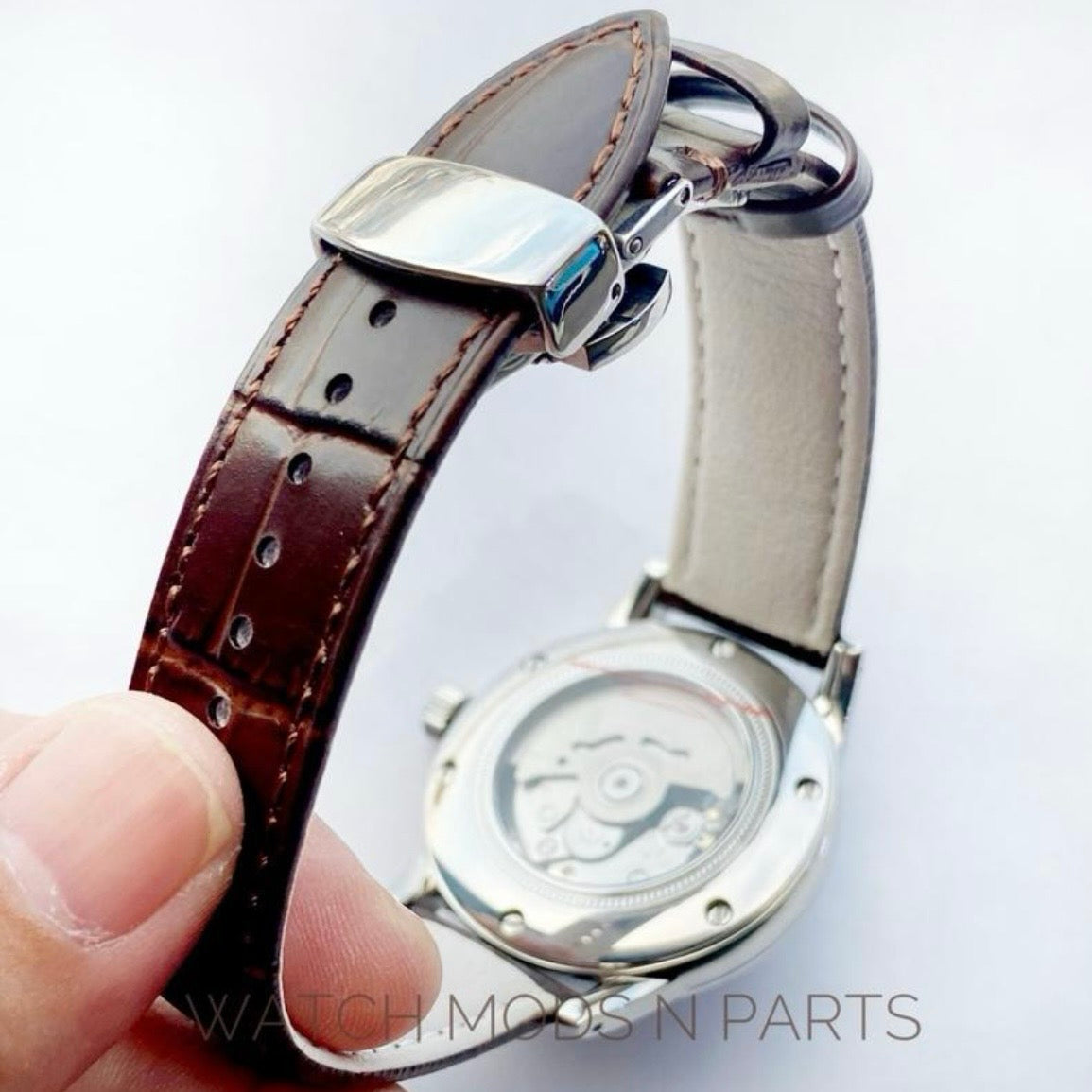 Custom Mod Grand Seiko GS GMT 39mm Watch Red dial Brown Croco Strap