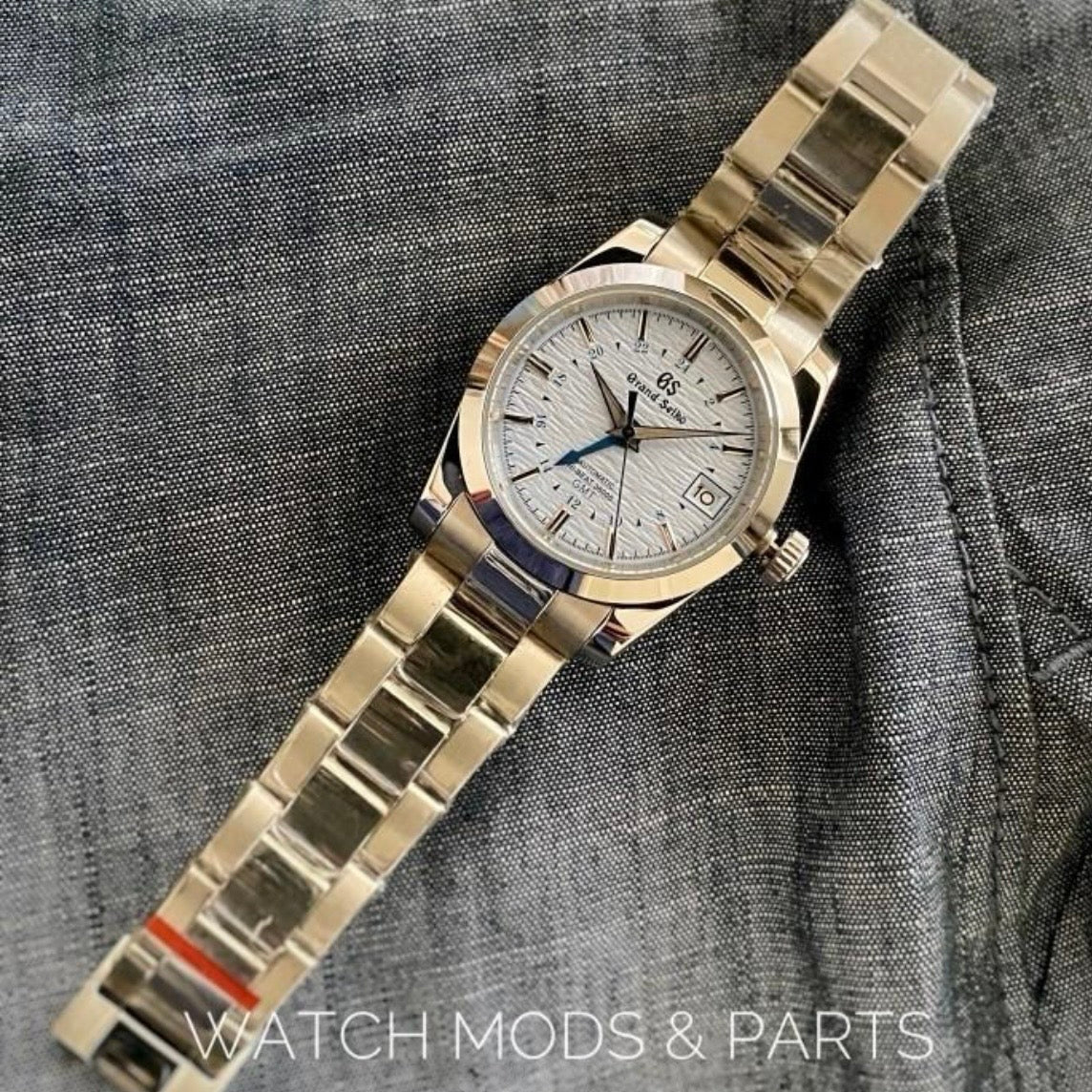Custom Mod Grand Seiko GS GMT NH34 36mm Blue Ripple dial on Oyster Bracelet
