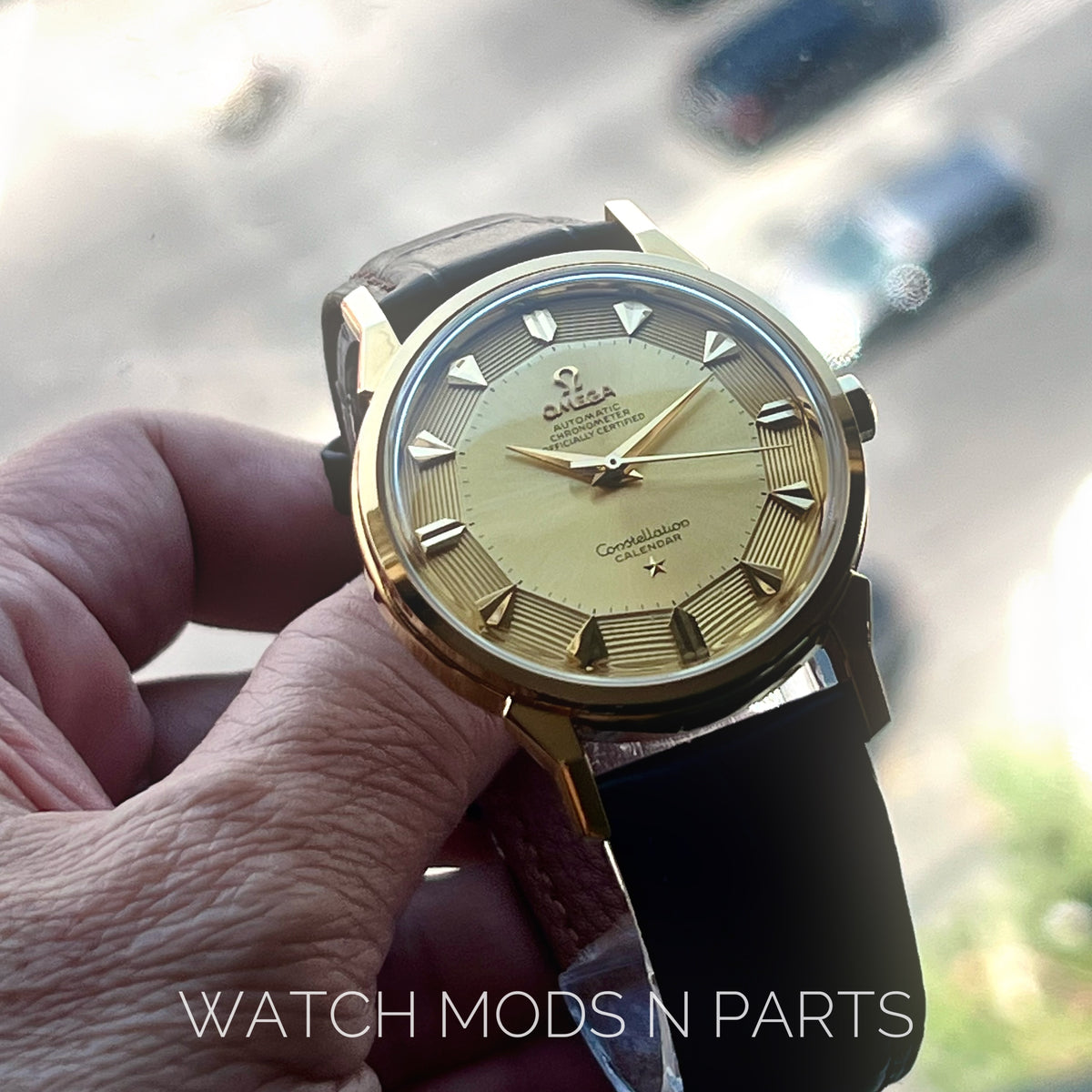 An Omega Constellation Pie Pan Gold dial