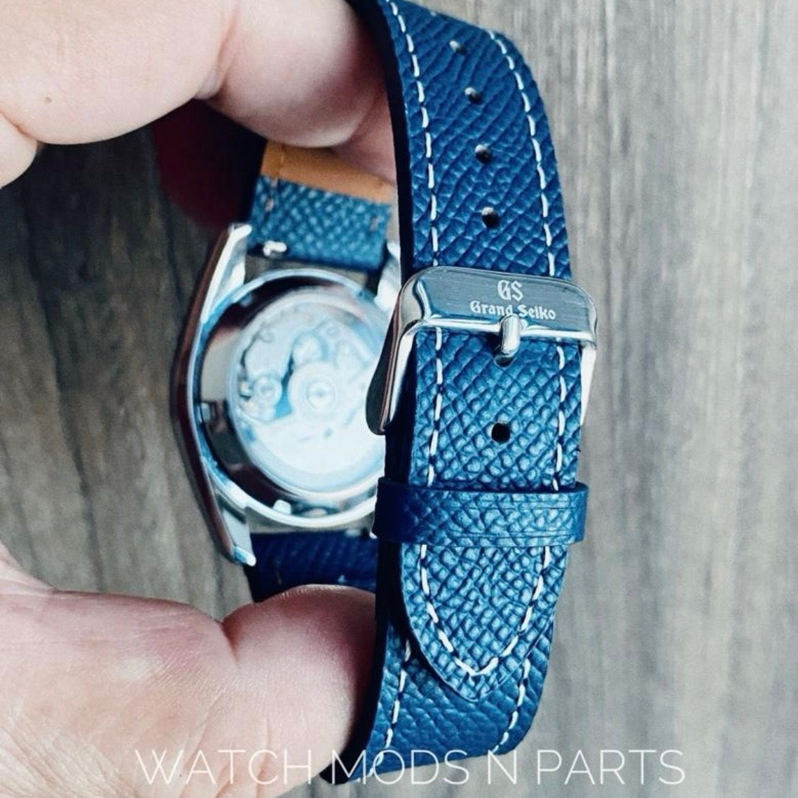 Custom Mod Grand Seiko GS GMT NH34 White Ripple dial on Royal Blue Epsom Leather