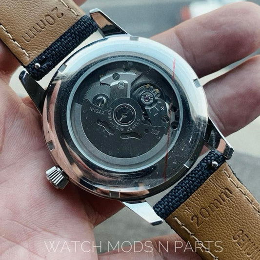 Custom Mod Grand Seiko GS GMT 40mm Watch Black Ripple dial Black Sailcloth Strap