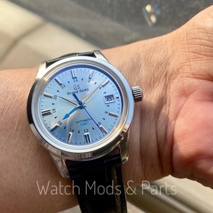 Custom Mod Grand Seiko GS GMT 39mm Watch Blue dial black croco strap
