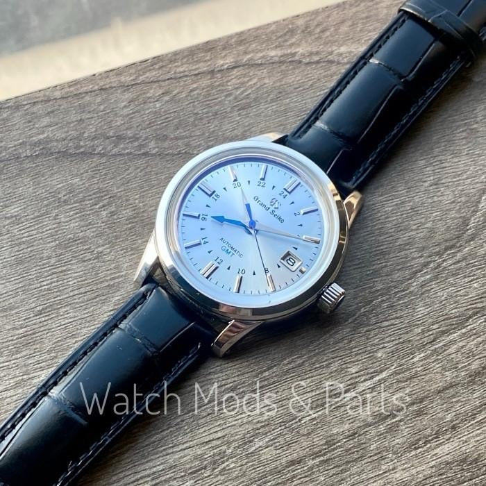 Custom Mod Grand Seiko GS GMT 39mm Watch Blue dial black croco strap