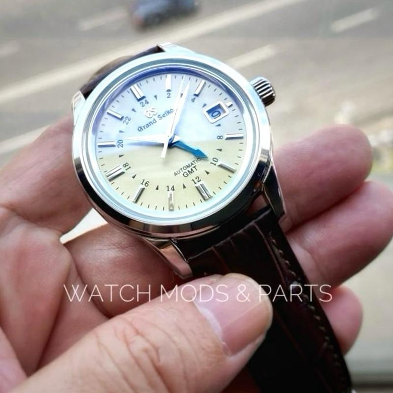 Custom Mod Grand Seiko GS GMT 39mm Watch cream dial brown croco strap