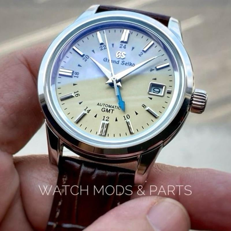 Custom Mod Grand Seiko GS GMT 39mm Watch cream dial brown croco strap
