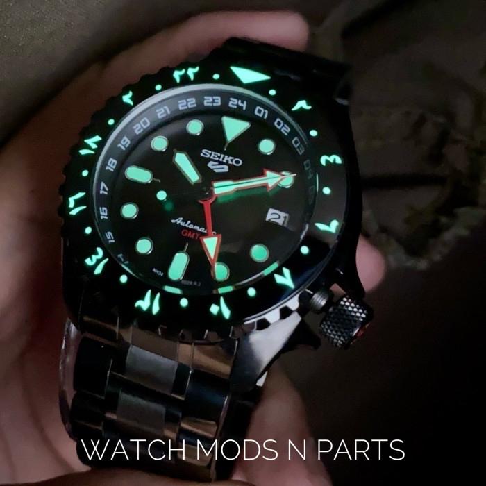 WMNP Seiko Mod Full lume GMT Chapter Ring and Bezel with GMT skx style 42mm Black Body Seiko Automatic Movement NH34