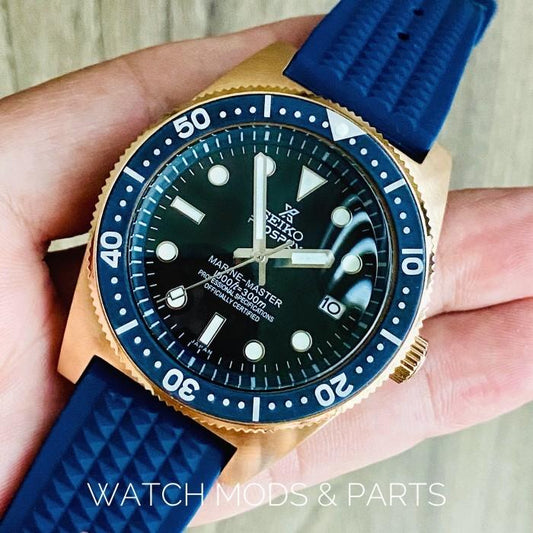 WMNP Seiko Mod 62mas 39.5mm rosegold enamel dial, water dives waffle strap rosegold buckle Seiko NH35