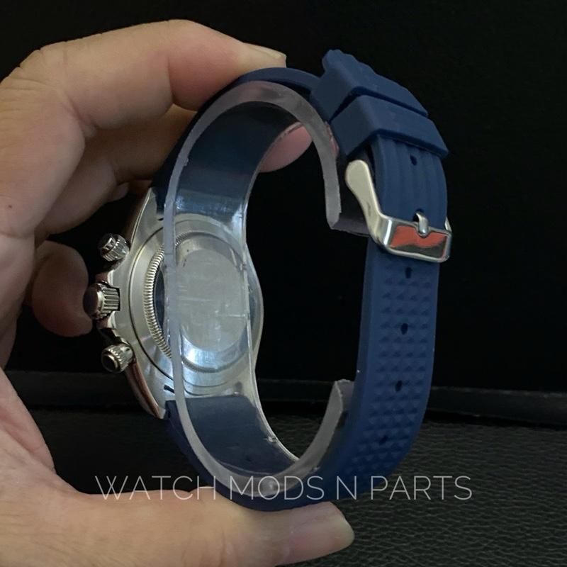 Seiko Mod Chrono Speedtimer Daytona VK63 Ice Blue Dial custom waffle strap Rubber Watch