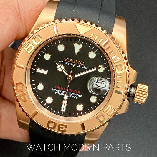 WMNP Seiko Mod Yacht Master Black Rose Gold movement  seiko 4r35b